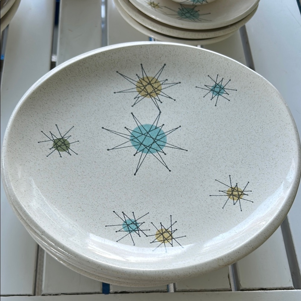 Set of Six Mid-Century Modern Starburst Salad Plates